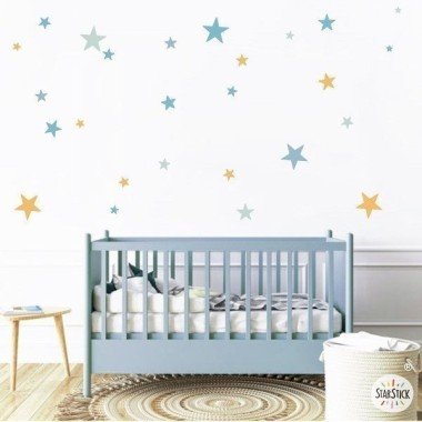 85 Stars blue and orange combination - Decorative wall decals - Children's decoration