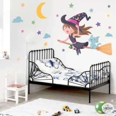 Children's wall decals - Flying witch girl - Girls' room decoration