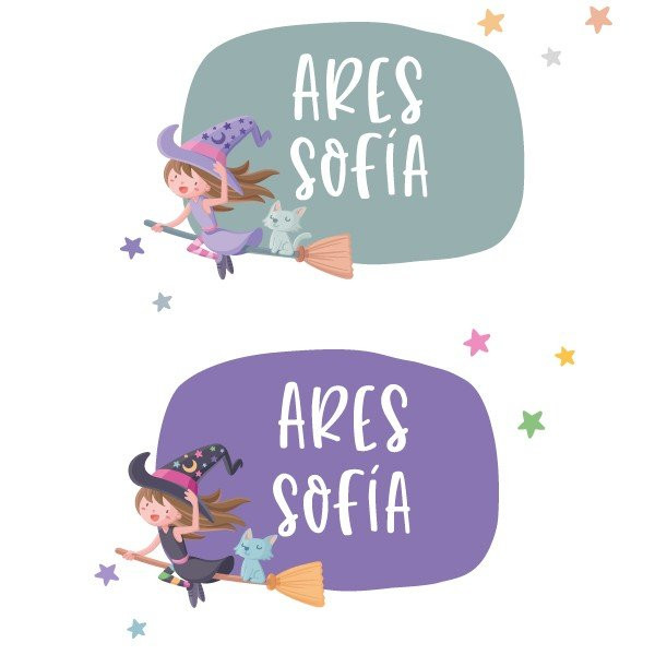 Sticker with name - Flying witch - Children's room decoration