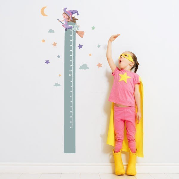 Vinilo medidor - Bruja voladora - Decoración infantil con vinilos