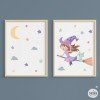 Bruixa voladora. Pack de 2 làmines infantils personalitzables amb el nom
