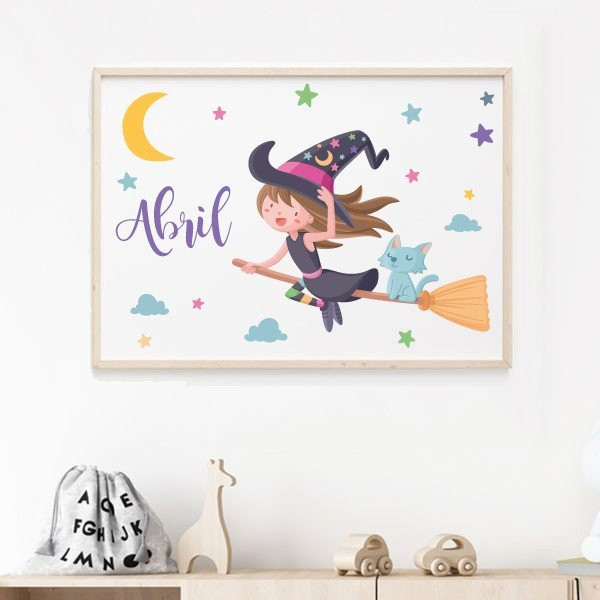Láminas y cuadros infantiles para niñas. Bruja voladora