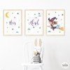 Pack de 3 tableaux enfants personnalisables - Sorcière volante