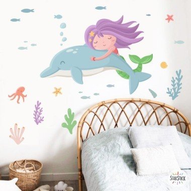 Stickers décoratifs - Sirène avec dauphin - Idées pour décorer les chambres de filles