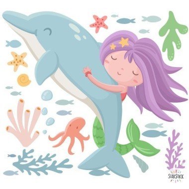 Decorative wall stickers - Mermaid with dolphin - Ideas to decorate girls' rooms