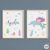 Pack de 2 tableaux - Sirène avec dauphin - Décoration chambre fille