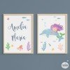 Pack with 2 framing prints - Mermaid with dolphin - Girls' room decoration