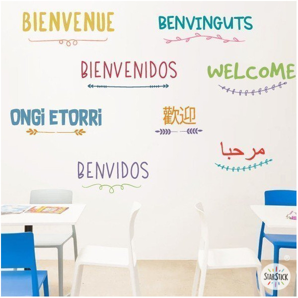 Bienvenue - Stickers multilingue pour décorer les murs