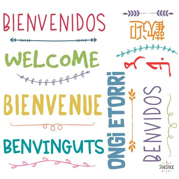 Bienvenue - Stickers multilingue pour décorer les murs