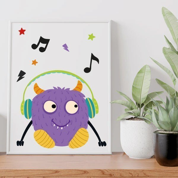 Feuille décorative pour chambres de jeunes – Big Monster Music Lila