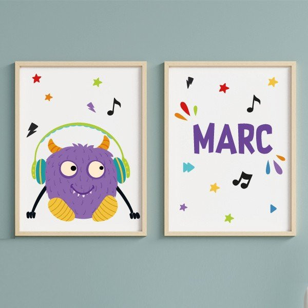 Pack con 2 láminas - Big monster Music Lila - Decoración habitaciones juveniles