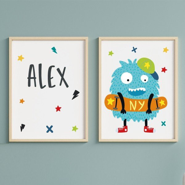 Set of 2 youth posters - Big monster skater - Original decoration for youth