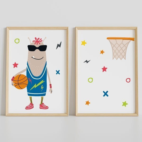 Decoració juvenil original i divertida - Big monster Basket - Pack de 2 làmines