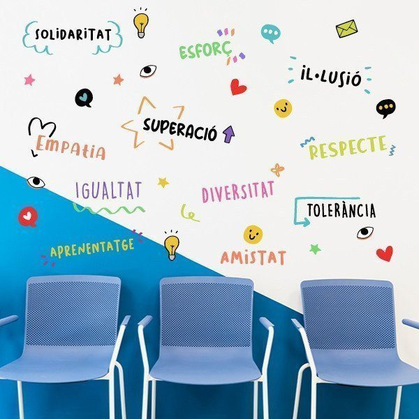 Mural with words of motivation and values - Educational stickers