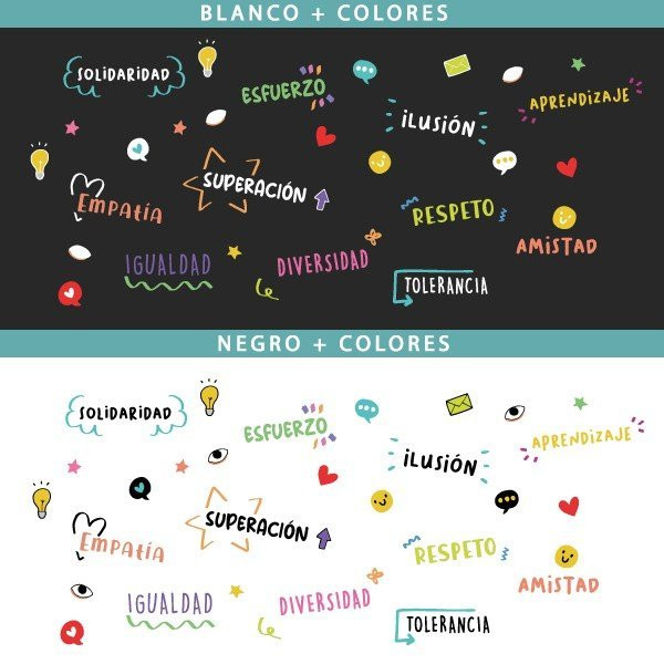 Mural with words of motivation and values - Educational stickers