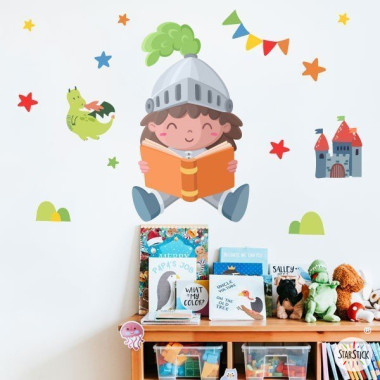 Fille chevalier lisant - Stickers décoratifs pour espaces de lecture