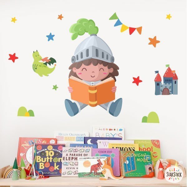 Girl Knight Reading - Decorative Stickers for Reading Spaces