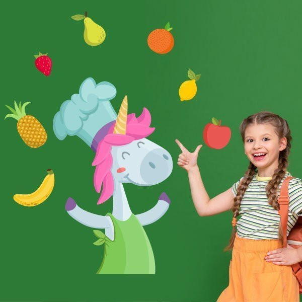 Decoració per a menjadors escolars - Unicorn cuiner - Vinils decoratius educatius