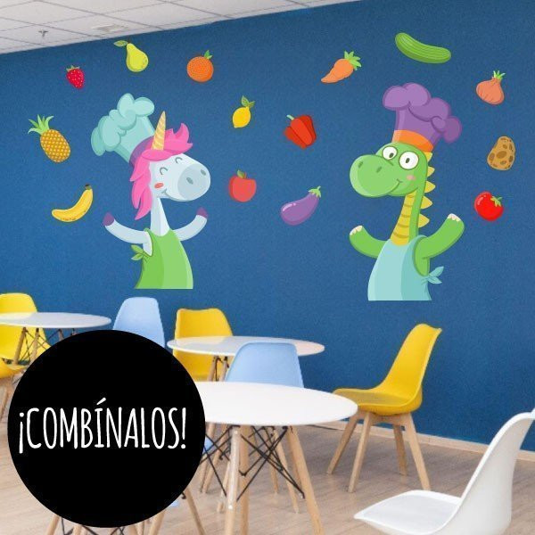 Décoration pour cantines scolaires - Licorne cuisinier - Stickers décoratifs pédagogiques