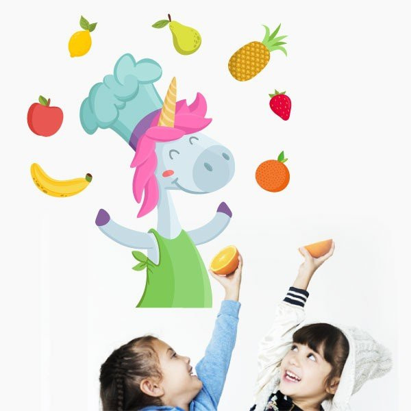 Décoration pour cantines scolaires - Licorne cuisinier - Stickers décoratifs pédagogiques
