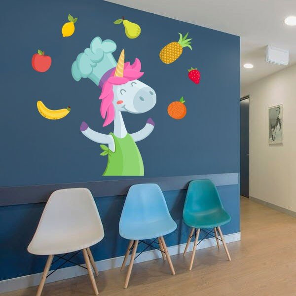 Decoration for school cafeterias - Cooking unicorn - Educational decorative wall stickers