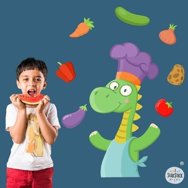 Decoration for school cafeterias - Cooking dragon - Educational decorative wall stickers