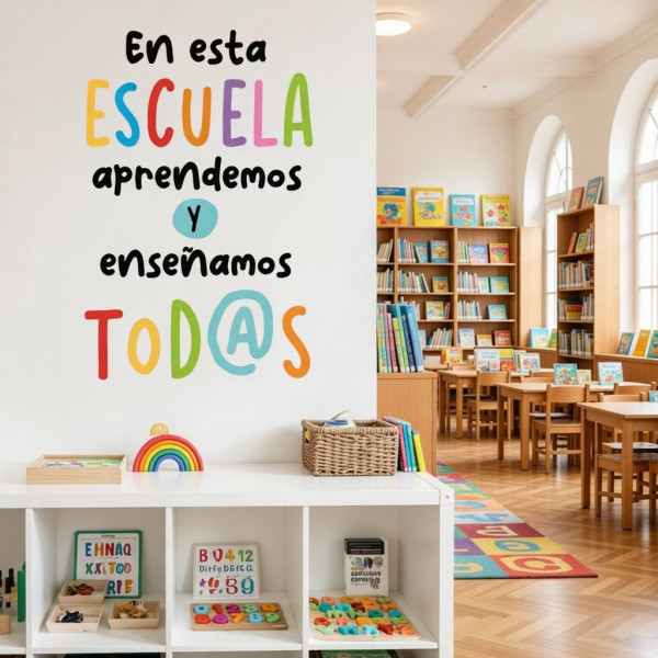 ¡Elige idioma! En esta escuela aprendemos tod@s - Vinilos decorativos estilo Montessori