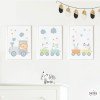 Pack de 3 photos pour enfants - Train bleu avec animaux