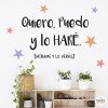 Vinil decoratiu amb la frase “Vull, puc i ho faré” envoltada d’estrelles.