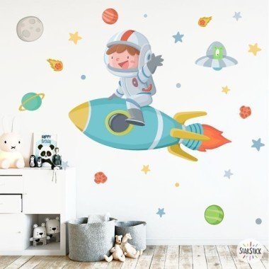 Niño con cohete - Vinilos de pared - Ideas para decorar habitaciones infantiles