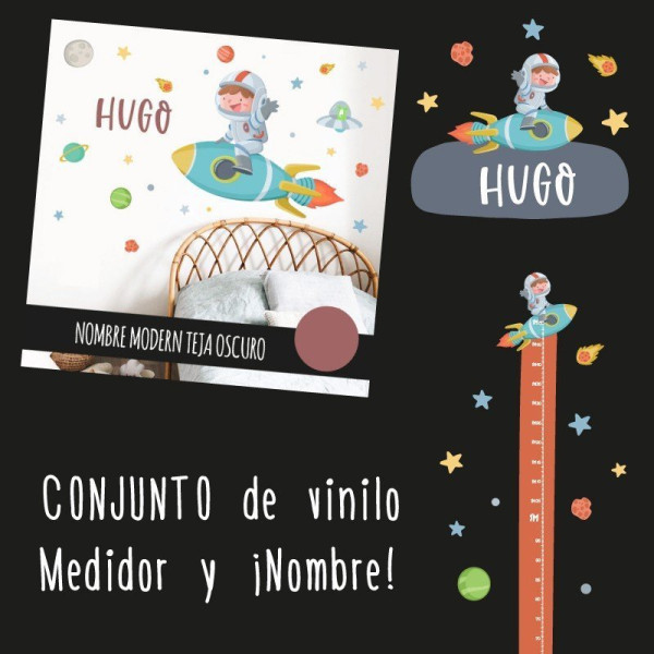 Vinils infantils amb nom - Nen amb coet - Decoració infantil personalitzada