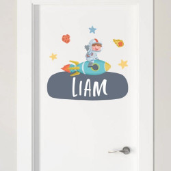 Vinilos infantiles con nombre - Niño con cohete - Decoración infantil personalizada