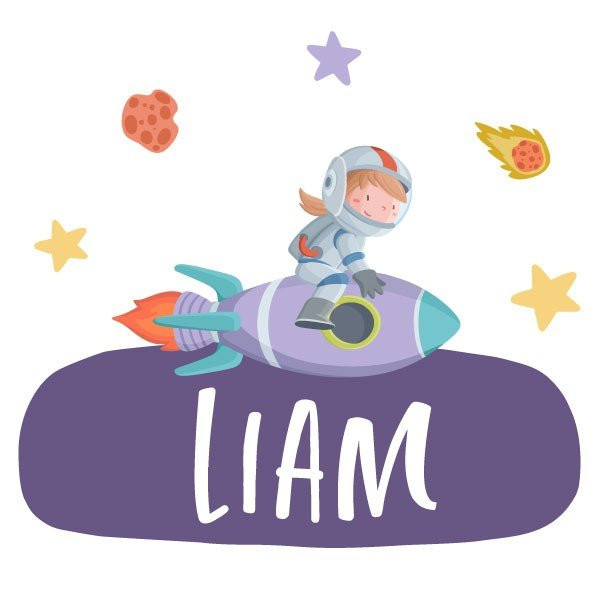 Vinils infantils amb nom - Nena amb coet - Decoració infantil personalitzada