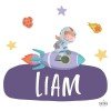 Vinils infantils amb nom - Nena amb coet - Decoració infantil personalitzada