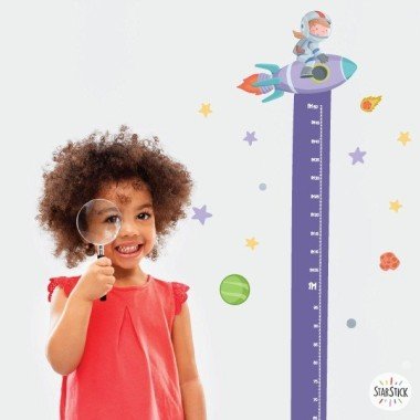Sticker toise - Fille avec fusée - Autocollants originaux pour chambres d'enfants