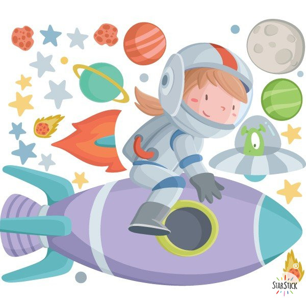 Niña con cohete - Vinilos de pared - Ideas para decorar habitaciones infantiles
