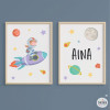 Pack amb 2 quadres - Nena amb coet - Quadres personalitzables per a nenes
