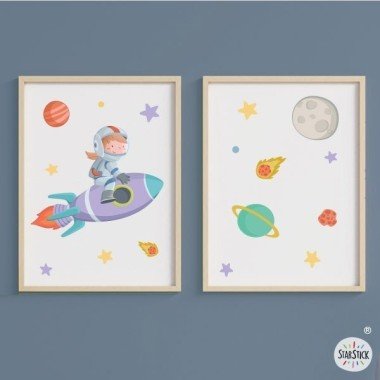 Pack with 2 paintings - Girl with rocket - Customizable paintings for girls