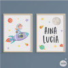 Pack amb 2 quadres - Nena amb coet - Quadres personalitzables per a nenes