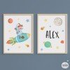 Pack de 2 tableaux - Garçon avec fusée - Tableaux personnalisables pour garçons