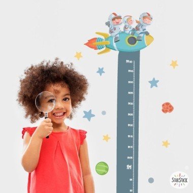 Kids meter decals - 3 children in rocket - Original stickers for children's rooms