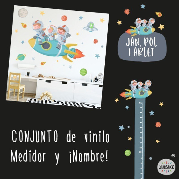 Sticker personnalisés - Frères avec fusée - Décoration salle partagée