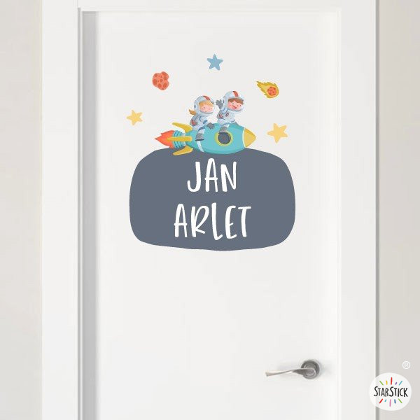 Sticker personnalisés - Frères avec fusée - Décoration salle partagée
