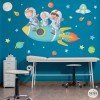 3 Enfants avec fusée - Stickers pour décorer les chambres de fratrie