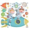 Boy and girl with rocket - Stickers to decorate shared rooms