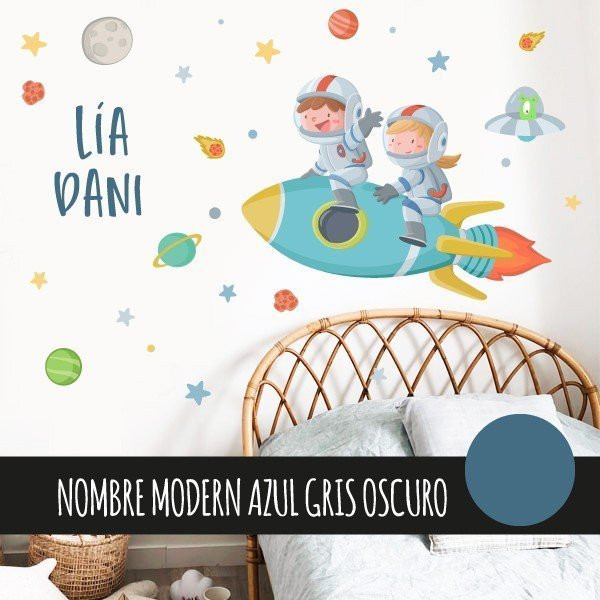 Boy and girl with rocket - Stickers to decorate shared rooms