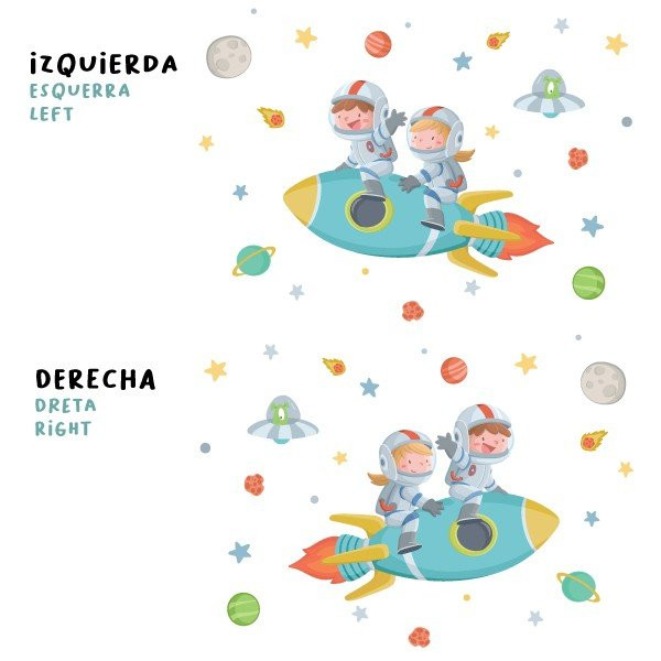 Boy and girl with rocket - Stickers to decorate shared rooms