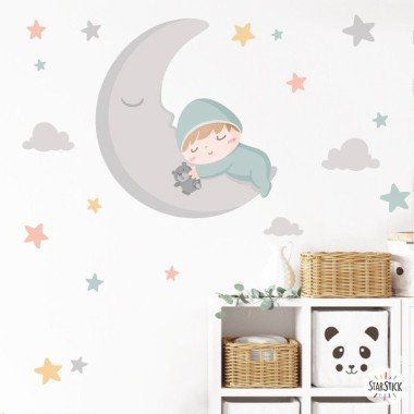 Sticker Bébé sur la lune. Aquamarina - Produits de décoration pour enfants