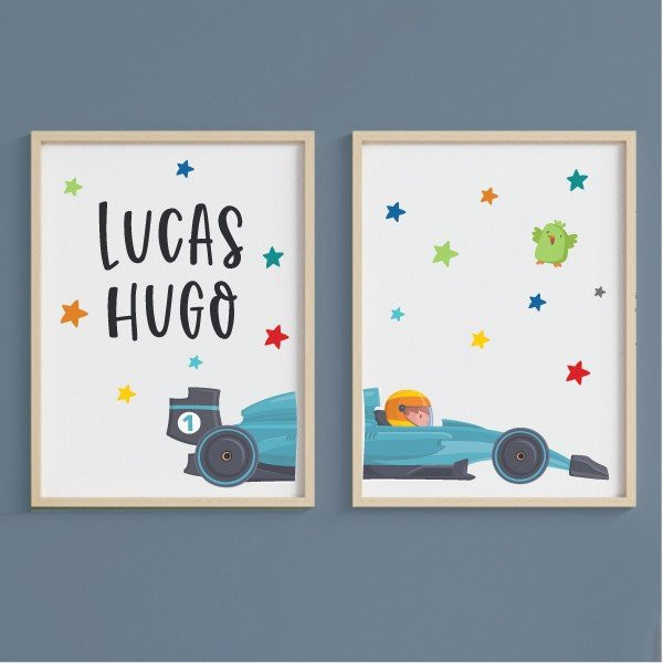 Formula 1 car - Set of 2 customizable paintings - Children's decoration ideas