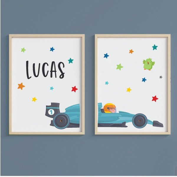 Formula 1 car - Set of 2 customizable paintings - Children's decoration ideas